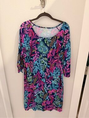 Lilly Pulitzer Navy, Pink, Green Patterned Scoop Neck Top